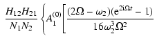 $\displaystyle ~\frac{H_{12}H_{21}}{N_1 N_2}\left\{ A_1^{(0)}
\Bigg[\frac{(2\Omega-\omega_2)({\rm e}^{2{\rm i}\Omega t}-1)}
{16\omega_2^3\Omega^2}\right.$