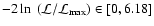 $-2 \ln~({\cal L} / {\cal L}_{\rm max}) \in [0, 6.18]$