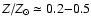 $Z/Z_{\odot} \simeq 0.2{-}0.5$