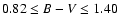 $0.82 \le B-V \le 1.40$