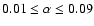 $0.01\leq\alpha\leq
0.09$