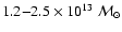 $1.2{-}2.5\times 10^{13}~\mathcal{M}_\odot$