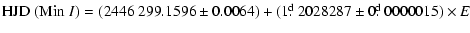 $\displaystyle {{\rm HJD ~ (Min}~ I)} = (2446 ~299.1596\pm0.0064)
+ (1\hbox{$.\!\!^{\rm d}$ }2028287\pm0\hbox{$.\!\!^{\rm d}$ }0000015) \times E$