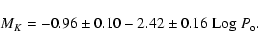 \begin{displaymath}
M_{K} = -0.96\pm 0.10 - 2.42\pm0.16~{\rm Log}~P_{\rm o}.
\end{displaymath}