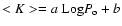 $<K> = a ~ {\rm Log} P_{\rm o} + b$