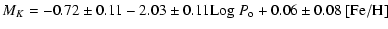 $\displaystyle M_K = -0.72\pm0.11 - 2.03\pm0.11 {\rm Log}~P_{\rm o} + 0.06\pm0.08~\rm [Fe/H]$