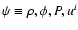 $\psi\equiv\rho, \phi, P, u^i$