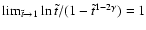 $\lim_{\tilde t\to 1}\ln{\tilde t}/(1-{\tilde t}^{1-2\gamma})=1$