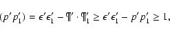 \begin{displaymath}(p'p_1')=\epsilon'\epsilon_1'-\P'\cdot\P_1'\ge\epsilon'\epsilon_1'-p'p_1'\ge 1,
\end{displaymath}