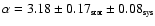 $\alpha=3.18 \pm 0.17_{\mbox{\tiny stat}} \pm 0.08_{\mbox{\tiny sys}}$