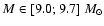 $M\in [9.0;9.7]~M_{\odot}$