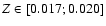 $Z\in
[0.017;0.020]$