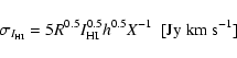 \begin{displaymath}\sigma_{I_{\rm HI}} = 5 R^{0.5}I_{\rm HI}^{0.5}h^{0.5}X^{-1}~~ [{\rm Jy~km~s}^{-1}]
\end{displaymath}