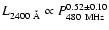 $L_{2400~\AA}\propto P_{\rm 480~MHz}^{0.52\pm0.10}$