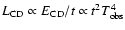 $L_{\rm CD} \propto E_{\rm CD} /t \propto t^2 T_{\rm obs}^4$