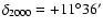 $\delta_{2000}=+11^{\circ}36^{\prime}$