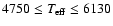 $ {4750}\leq{T_{\rm eff}}\leq{6130}$