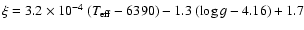$\xi=3.2 \times 10^{-4} ~(T_{\rm eff}-6390)-1.3~(\log g-4.16)+1.7$
