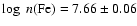 $\log~n {\rm (Fe)}=7.66\pm 0.06$