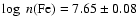 $\log~n{\rm (Fe)}=7.65 \pm 0.08$