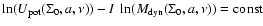 $\ln (U_{\rm pot}(\Sigma_0,a,\nu)) - I
\ \ln (M_{\rm dyn}(\Sigma_0,a,\nu)) = {\rm const}$