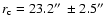 $r_{\rm c}=23.2\hbox{$^{\prime\prime}$ }\pm2.5\hbox{$^{\prime\prime}$ }$