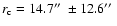 $r_{\rm c}=14.7\hbox{$^{\prime\prime}$ }\pm12.6\hbox{$^{\prime\prime}$ }$