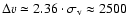 $\Delta v\simeq 2.36\cdot
\sigma_{\rm v}\approx 2500$