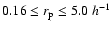 $0.16\leq r_{\rm p}\leq 5.0 ~h^{-1}$