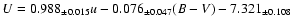 $U=0.988_{\pm0.015}u-0.076_{\pm0.047}(B-V)-7.321_{\pm0.108} $