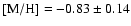${\rm [M/H]}=-0.83\pm0.14$
