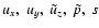 $u_x, ~u_y,~{\tilde u_z}, ~{\tilde p}, ~s$