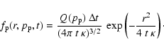 \begin{displaymath}
f_{\rm p}(r,p_{\rm p},t) = \frac{Q(p_{\rm p})~ \Delta t}{(4...
...ppa)^{3/2}}~
\exp\left(-\frac{r^2}{4~ t~ \kappa}\right)\cdot
\end{displaymath}