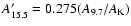 $A'_{15.5}=0.275(A_{9.7}/A_{\rm K})$