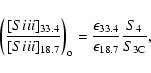 \begin{displaymath}\left ( {[S {\sc iii}]_{33.4} \over [S {\sc iii}]_{18.7}} \ri...
...ilon_{33.4} \over \epsilon_{18.7}} {{S_4} \over {S_{\rm 3C}}},
\end{displaymath}