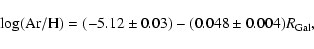 \begin{displaymath}{\rm log(Ar/H)} = (-5.12\pm0.03) - (0.048\pm0.004)R_{\rm Gal},\end{displaymath}