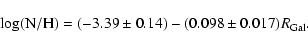 \begin{displaymath}{\rm log(N/H)} = (-3.39\pm0.14) - (0.098\pm0.017)R_{\rm Gal}.\end{displaymath}