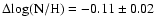 $\Delta{\rm log(N/H)}=-0.11\pm 0.02$
