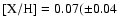 ${\rm [X/H]}=0.07(\pm0.04$