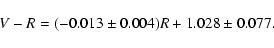 \begin{displaymath}V-R=(-0.013\pm0.004)R+1.028\pm0.077.
\end{displaymath}