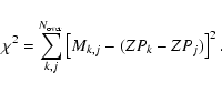 \begin{displaymath}\chi^{2}=\sum_{k,j}^{N_{{\rm over}}}\left[M_{k,j}-(ZP_{k}-ZP_{j})\right]^{2}.
\end{displaymath}