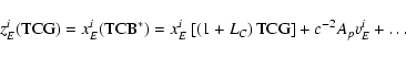 \begin{displaymath}z_E^i({\rm TCG})=x_E^i({\rm
TCB}^*)=x^i_E\left[\left(1+L_C\right){\rm TCG}\right]+c^{-2}A_pv^i_E+\ldots
\end{displaymath}