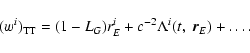 \begin{displaymath}(w^i)_{\rm TT} = (1-L_G)r^i_E+c^{-2}\Lambda^i(t,~\vec
r_E)+\ldots.
\end{displaymath}