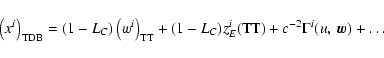 \begin{displaymath}\left(x^i\right)_{\rm TDB} = (1-L_C)\left(w^i\right)_{\rm TT}+(1-L_C)z_E^i({\rm
TT})+ c^{-2}\Gamma^i(u,~\vec w)+\ldots
\end{displaymath}