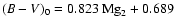 $(B-V)_0=0.823~{\rm Mg}_2+0.689$
