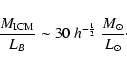 \begin{displaymath}\frac{M_{\rm ICM}}{L_B} \sim 30 ~ h^{-\frac{1}{2}} ~
\frac{M_{\odot}}{L_{\odot}}\cdot \end{displaymath}