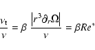 \begin{displaymath}{\nu_{\rm t} \over \nu} = \beta \; { \big\vert r^3 \partial_r \Omega \big\vert\over \nu} = \beta Re^*
\end{displaymath}