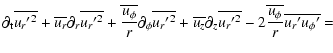 $\displaystyle \partial_{\rm t}\overline{{u_{r}{'}}^{2}}
+\overline{u_{r}}{\part...
..._{r}{'}}^{2}}} - 2 \overline{u_{\phi} \over r}
\overline{u_{r}{'}u_{\phi}{'}} =$