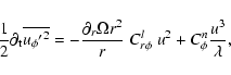\begin{displaymath}{1\over 2} \partial_{\rm t}\overline{{u_{\phi}{'}}^{2}} = - {...
...over r} \; C^l_{r\phi} \; u^2+ C^{n}_\phi {u^3 \over \lambda},
\end{displaymath}