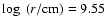 $\log~ (r/{\rm cm}) = 9.55$